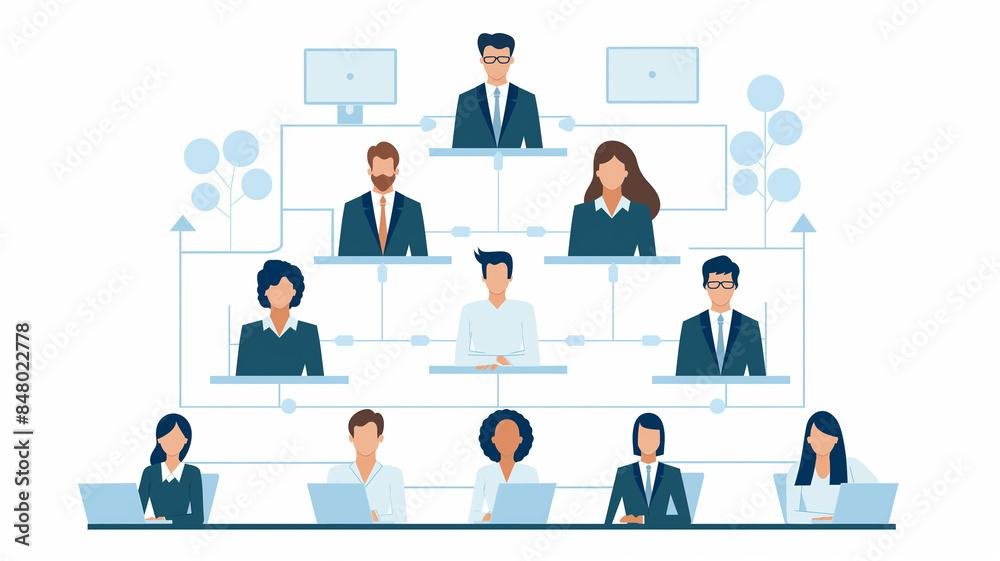 Business concept. Chart of business organization structure and roles. Chart showing the hierarchy between employees. Division of labor among employees